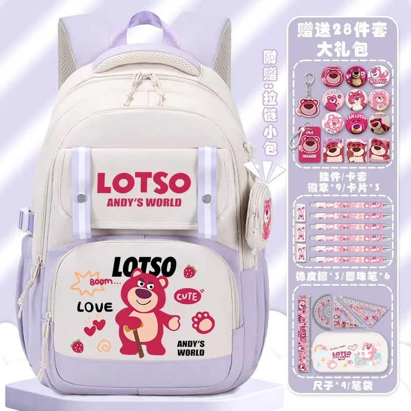 Sanrio-mochila escolar de protección de la columna vertebral de oso de fresa para niños y niñas, mochila de gran capacidad para estudiantes, nueva