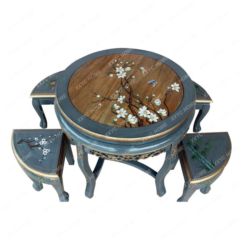 

Painted solid wood round tea table round tea table solid wood antique double tea table