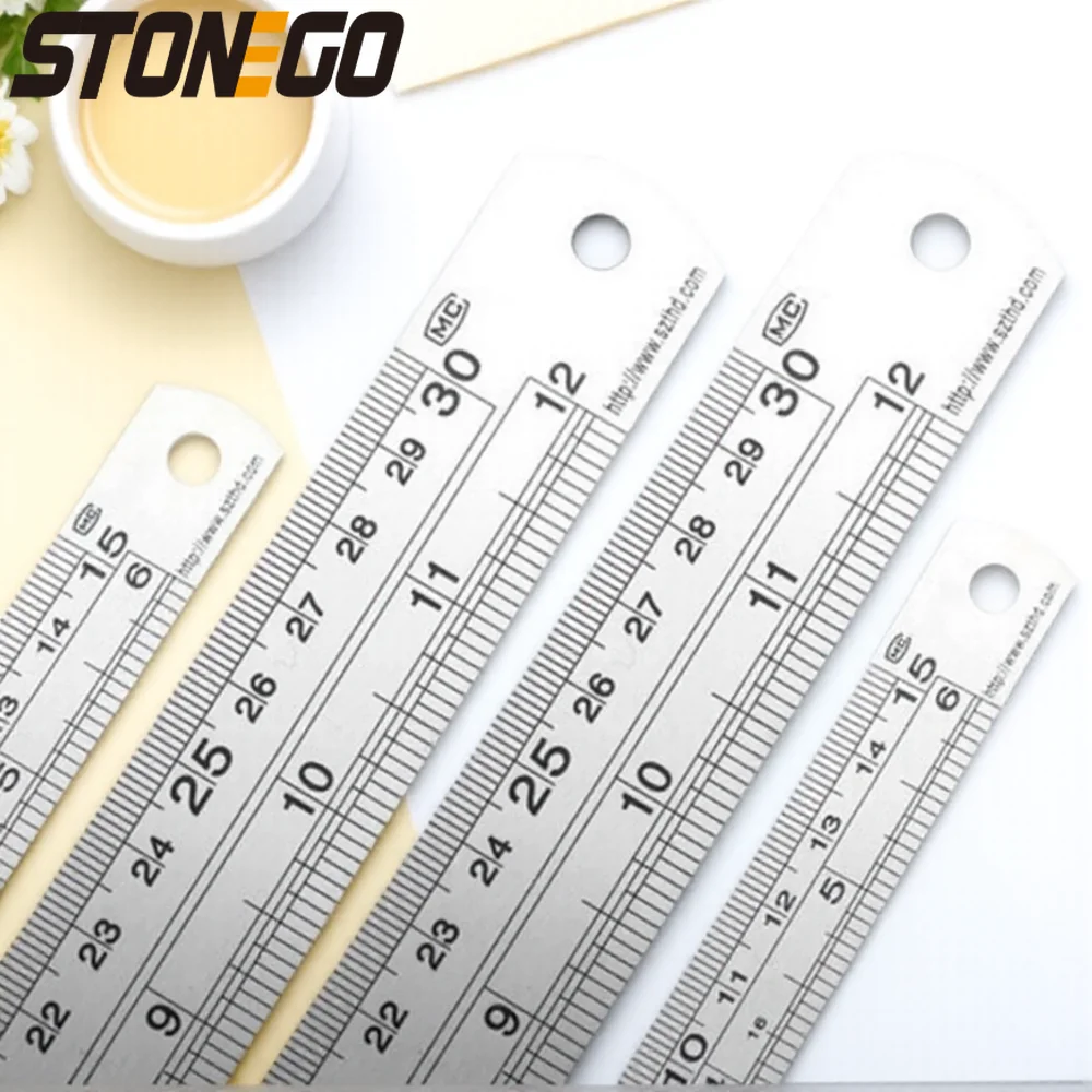 مسطرة من الفولاذ المقاوم للصدأ عالية الدقة 6 8 12 16 20 بوصة مقياس معدني مزدوج الجوانب أدوات رسم للمكتب والمدرسة #1