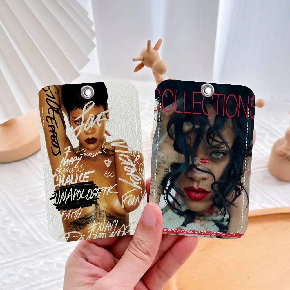 Hot Singer R-RIHANNA 1Pc PU Leather Card Holder Keychain Key Ring Door Lock Access Tags ID Card Case Keychain Card