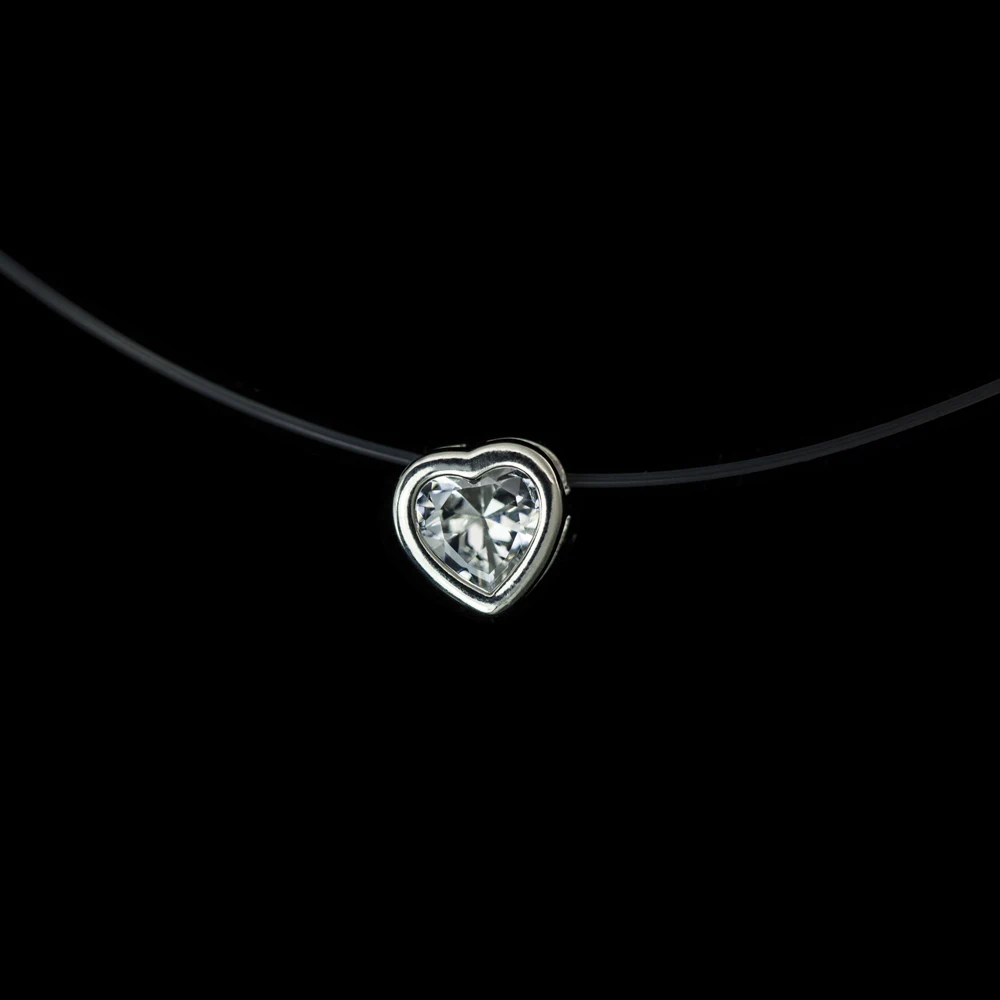 Transparent Fishing Line Sparkling Heart Necklace Silver Color Invisible Chain Women Rhinestone Choker Necklace Collier Femme