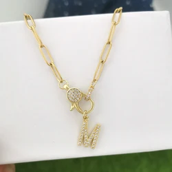 CZ Lobster Clasp Necklace Women Men Initial Charm Letters Choker Gold Silver Color Stainless Steel Chain Alphabet DIY AB