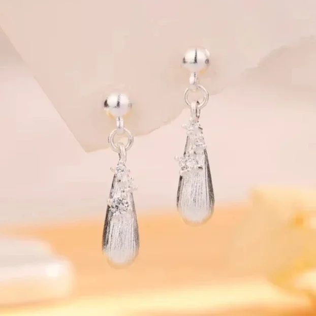 

Настоящее серебро 925, циркон, матовая капля воды, кулон, серьги-гвоздики для женщин, винтажные ювелирные изделия, минималистичный аксессуар