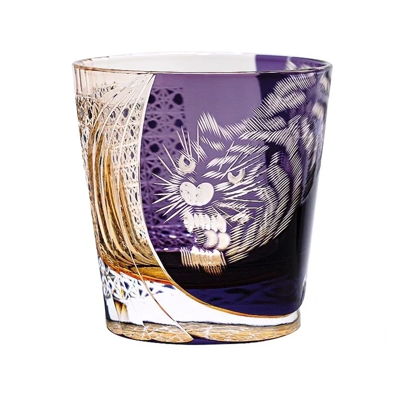 Fierce Tiger Crystal Whisky Glass Luxury Edo Kiriko Hand Cut Whiskey Cup Top Brandy Snifter Wineglass Best Gift For Dad Husband