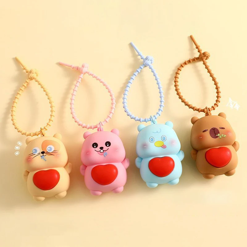 Cute Capybara Pinch Heart Keychain Pendant Creative Cartoon Animal Decompression Keychain Backpack Hanging Decorations Gifts