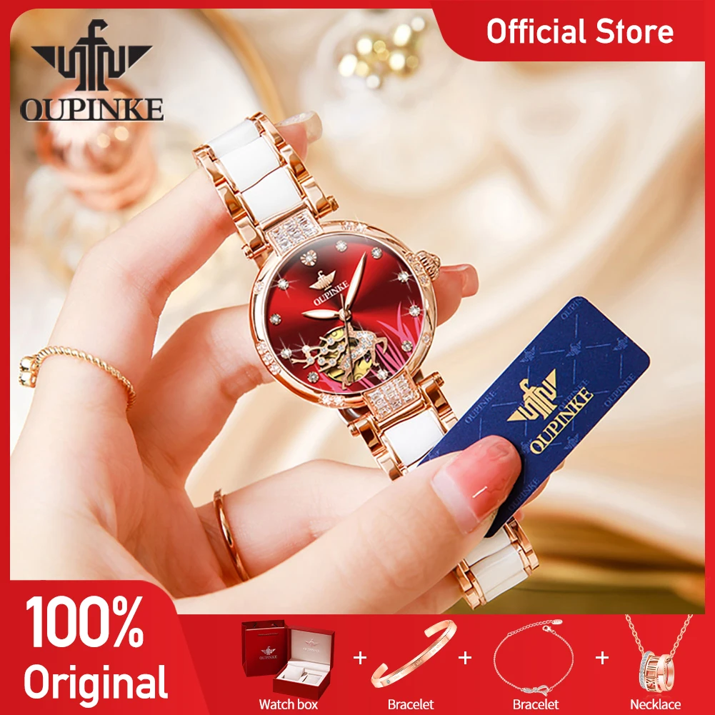 

OUPINKE 3211 Womens Watch Original Luxury Automatic Mechanical Watch 50M Waterproof Luminous Stainless Watches For Women Gifts