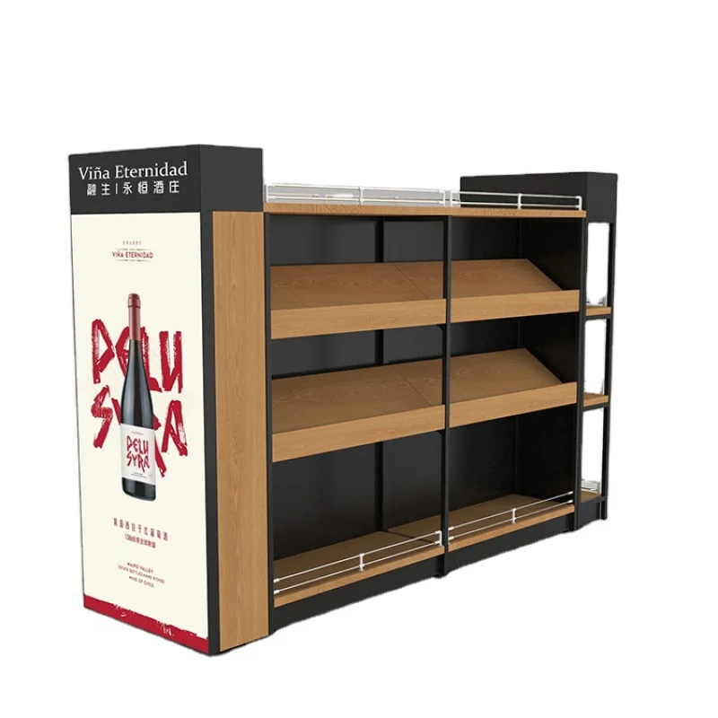 [Customized]Hot Selling High-end Wood And Steel Wine Bottle Stand Racks Display Shelf