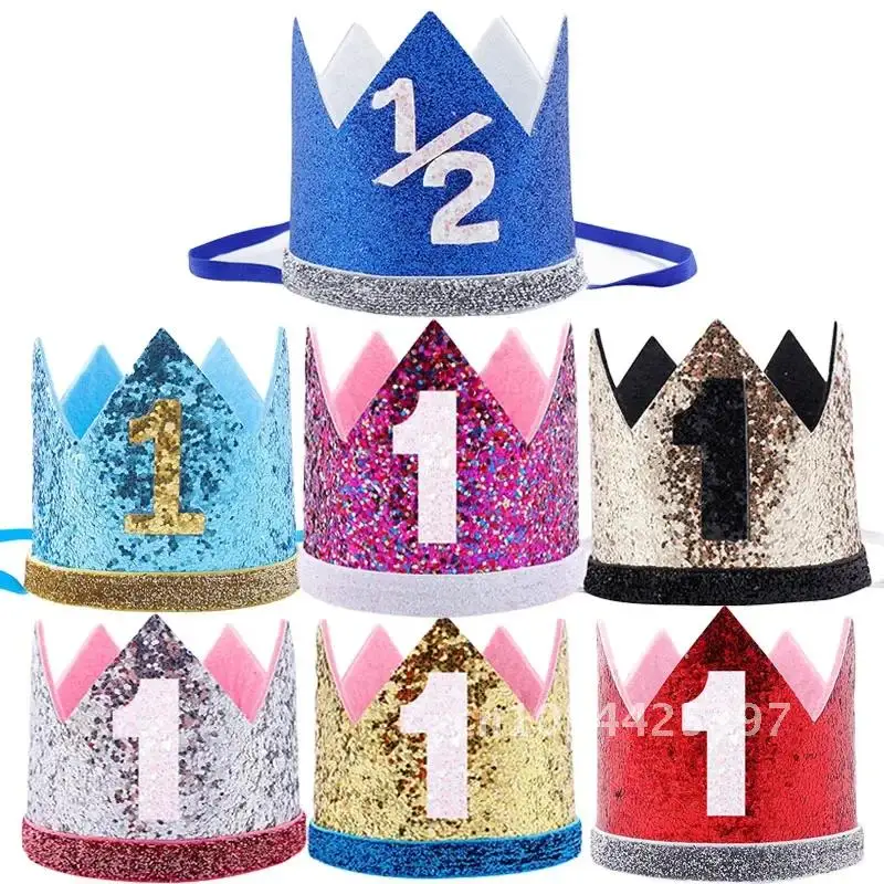 Birthday Crown Baby 1/2 1  Year Old Baby Shower Party Hat Headband Newborn Infant Toddler 1st Birthday Decoration Photo Prop