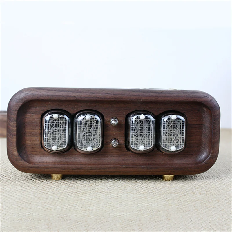 Black Walnut Solid Wood Glow Digital Tube Clock Vintage Electronic Desktop Nixie Clock DIY Digital Watch Table Clocks Gift