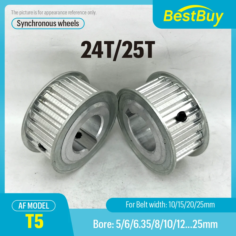 

T5 24T/25T Synchronous Wheels Bore 5-25mm Alloy Wheels AF Shape Pitch 5mm Match With Width 10/15/20/25mm T5 Timing Belt