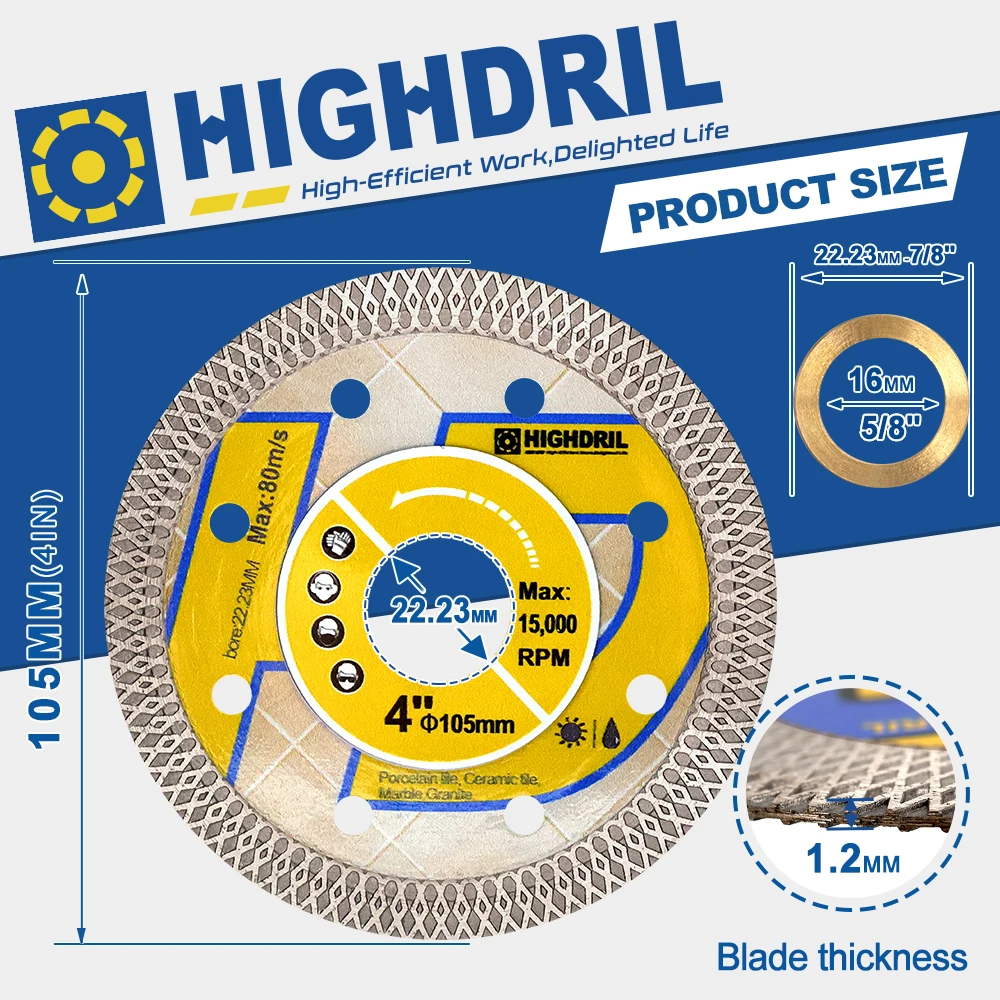 HIGHDRIL 2pcs Cutting Disc Dia105mm/4inch Diamond Hot Pressed Sintering X Mesh Saw Blades For Porcelain Tile Granite Marble