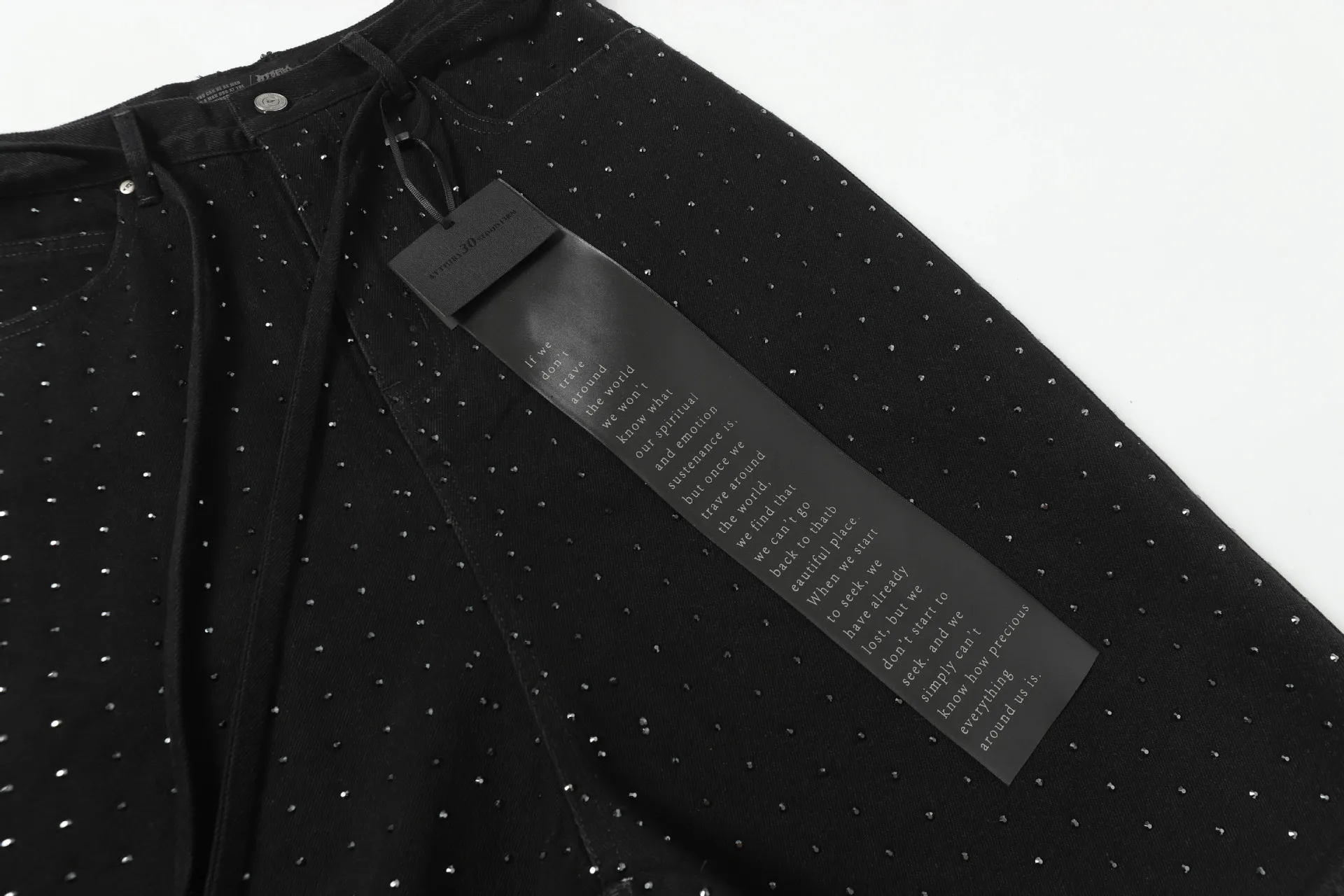 Dark Ro Men's High Street Retro Washed Fringed Denim Shorts Heavy-duty Rhinestone Hot Stamping Personalized Cropped Pants