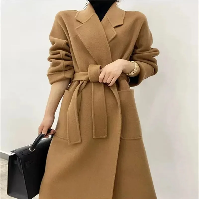 

Women Cashmere Coat Double Side Wool Overcoat Slim And Thin 2025 Fashion Winter Long Cashmere Outerwea
