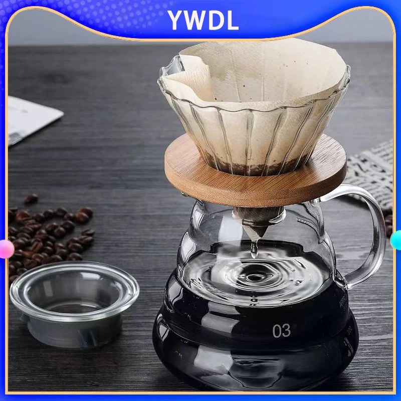 YWDL Pour Over Coffee Espresso Maker Set Clear Glass Kettle Sharing Pot with Lids/Filter Drip/Filter Paper 300/500/700ml