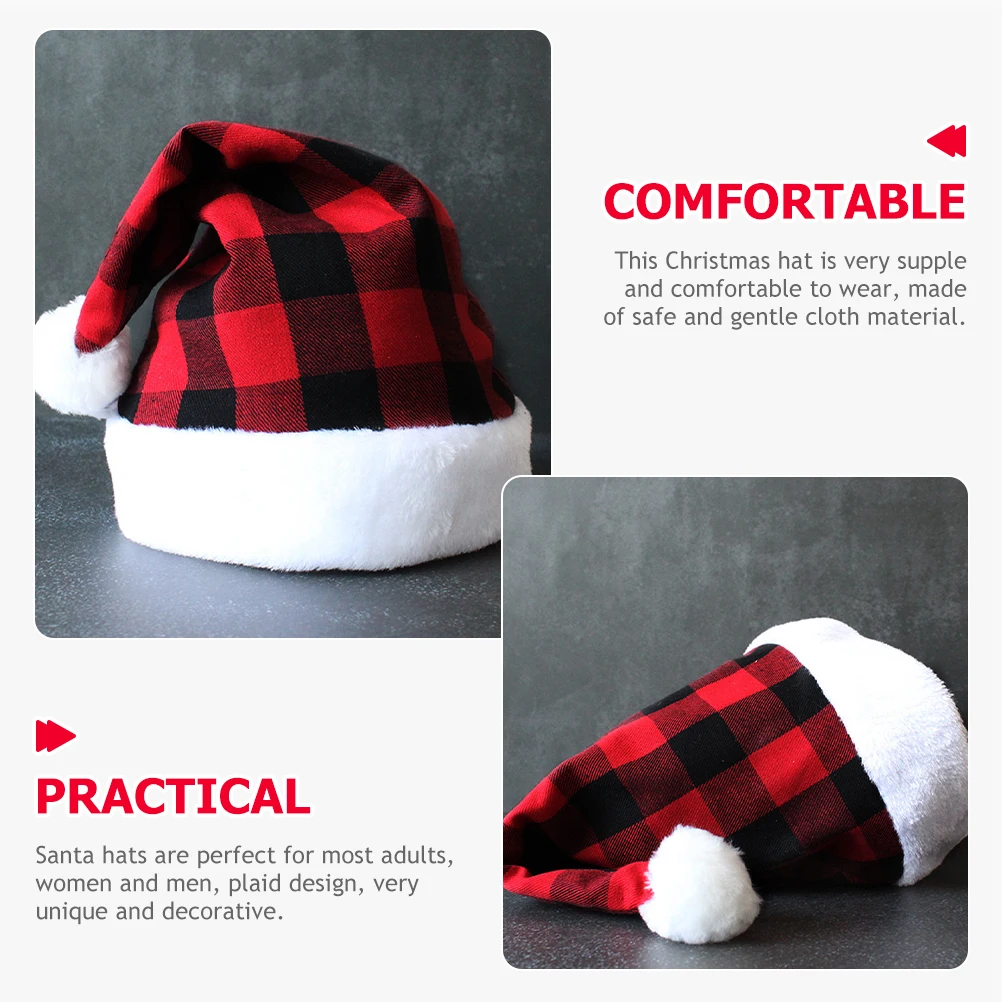 

Santa Hat Party Hats New Year Plaid Has Scarf Festive Supplies Cloth Santas Cristmas