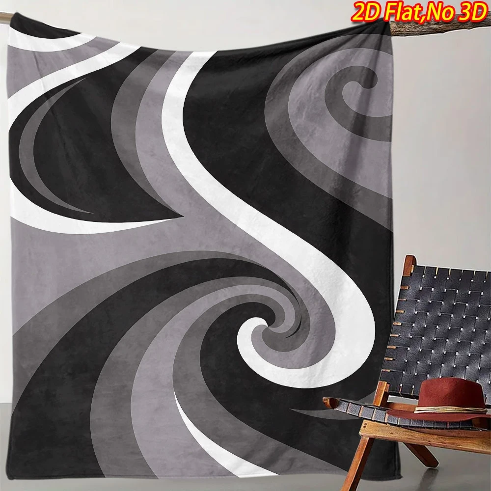 1pc 2D Flat Printing Spring And Summer New Arrival Black White Gray Vortex Pattern Digital Print Blanket, Throw, Soft And Comfor