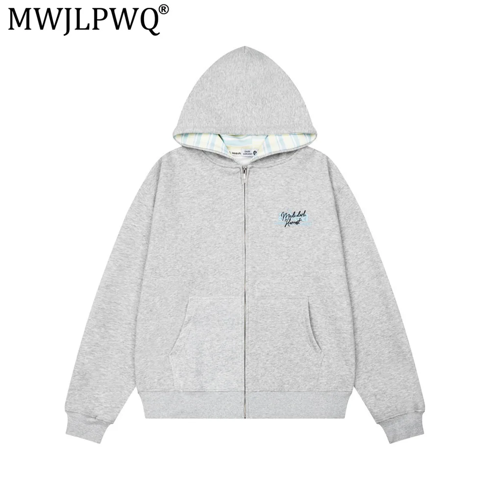 MWJLPWQ Men's Hooded Sweatshirt Jacket For Spring Autumn American Trendy Vibe Personalized Embroidered Letter Design Tops 17622