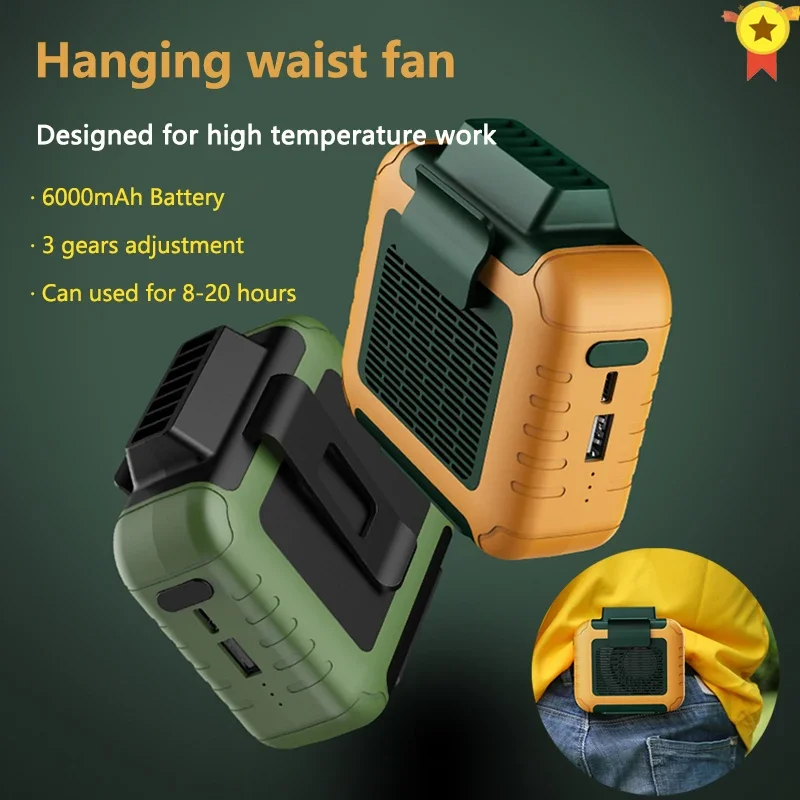 Newest USB Personal Hanging Waist Fan - Rechargeable Battery - Ultra Quiet - Wearable Electric Fan - Handheld Air Conditioner