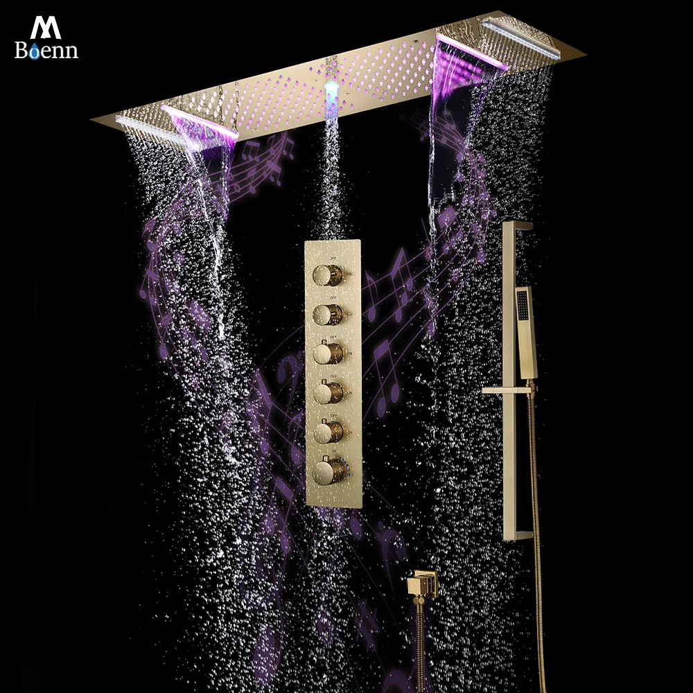 M Boenn 5 Functions Couples Shower Set System Bathroom Faucets Multi Functions Rainfall Shower Head Thermostatic Diverter Brass