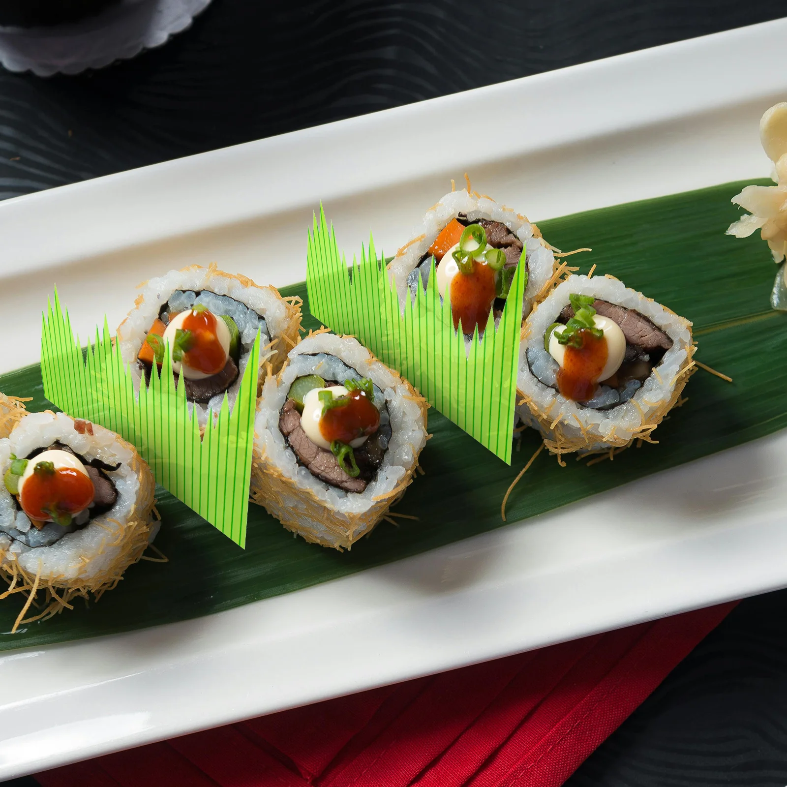 

1000pcs Grass Decor Japanese Food Garnish For Sashimi Sushi Plate Decoration Divider Mat Craft Ornament Sushi Tray Accessories