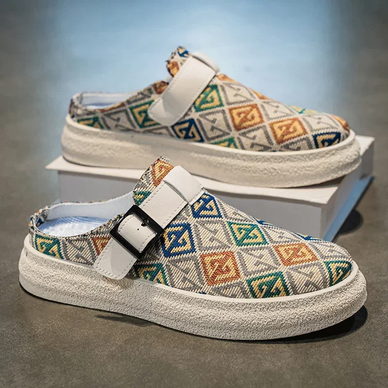 

Мужские полутапочки, летние повседневные нескользящие дышащие уличные прогулочные тапочки на плоской подошве, модные спортивные сандалии