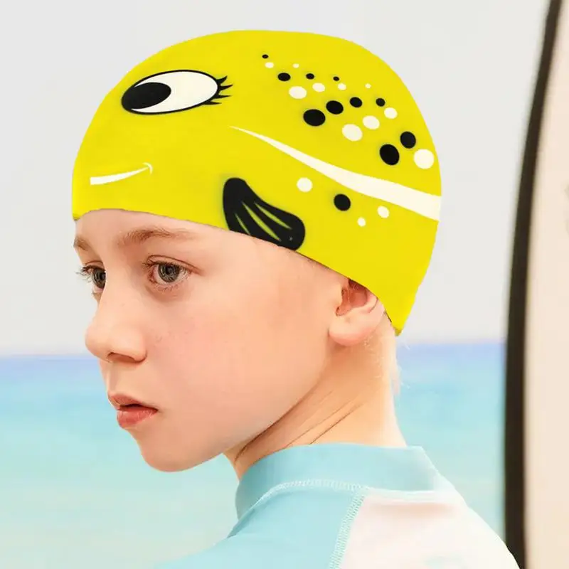 Kids Swim Ca Cute Spotted Fish Swimming Ca p For Kids Waterproof Elastic Silicone Toddler Ming Ca p Swim Akcesoria Czapki do nurkowania