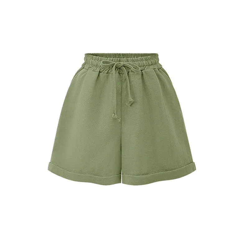 กางเกงขายาวเอวสูงทรงหลวมสำหรับผู้หญิง กางเกงผ้าบางใส่สบายสำหรับฤดูร้อน ไซส์ใหญ่ กางเกงลำลองผ้าโพลีเอสเตอร์ผสมคอตตอน