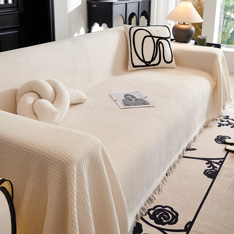 

Sofa Towel with Full Coverage Ins Cream Wind Cotton Yarn Camping Blanket Sofa Cushion Cover All Season Universal All Inclusive