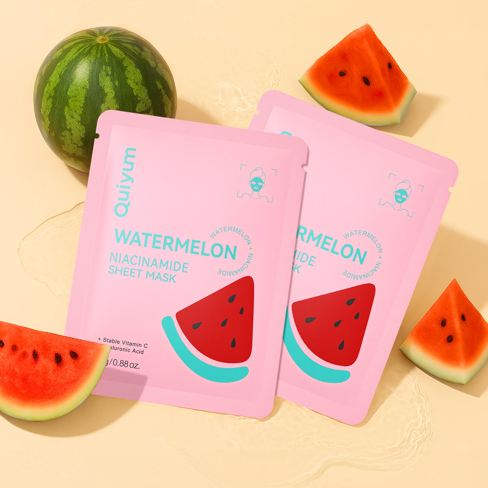 20Pcs QUIYUM Watermelon Niacinamide Facial Sheet Mask 25g Brightening Hydrating Moisturizing Face Mask for Dull Dry Skin