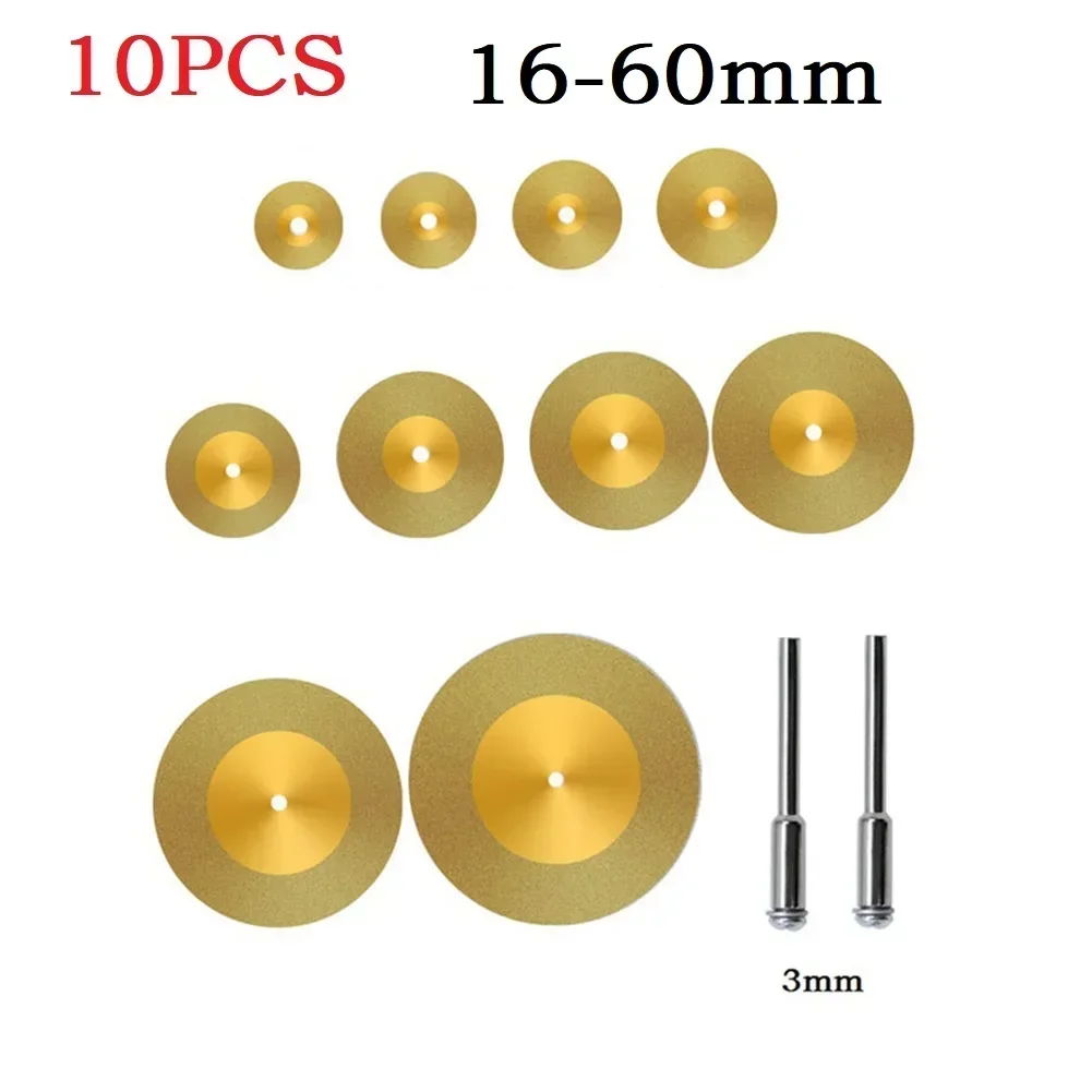 ALLGOOD cakram pemotong berlian Mini, untuk Aksesori alat putar pisau gergaji bundar berlapis timah dengan pisau Mandrel 3mm 10 buah