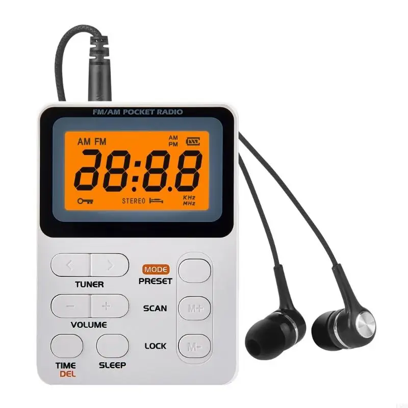 D5BB FM Radio Portable Battery Operated with Earphone LCD Display Digital Sleep Timer Digital Tuning Radio for Outdoors