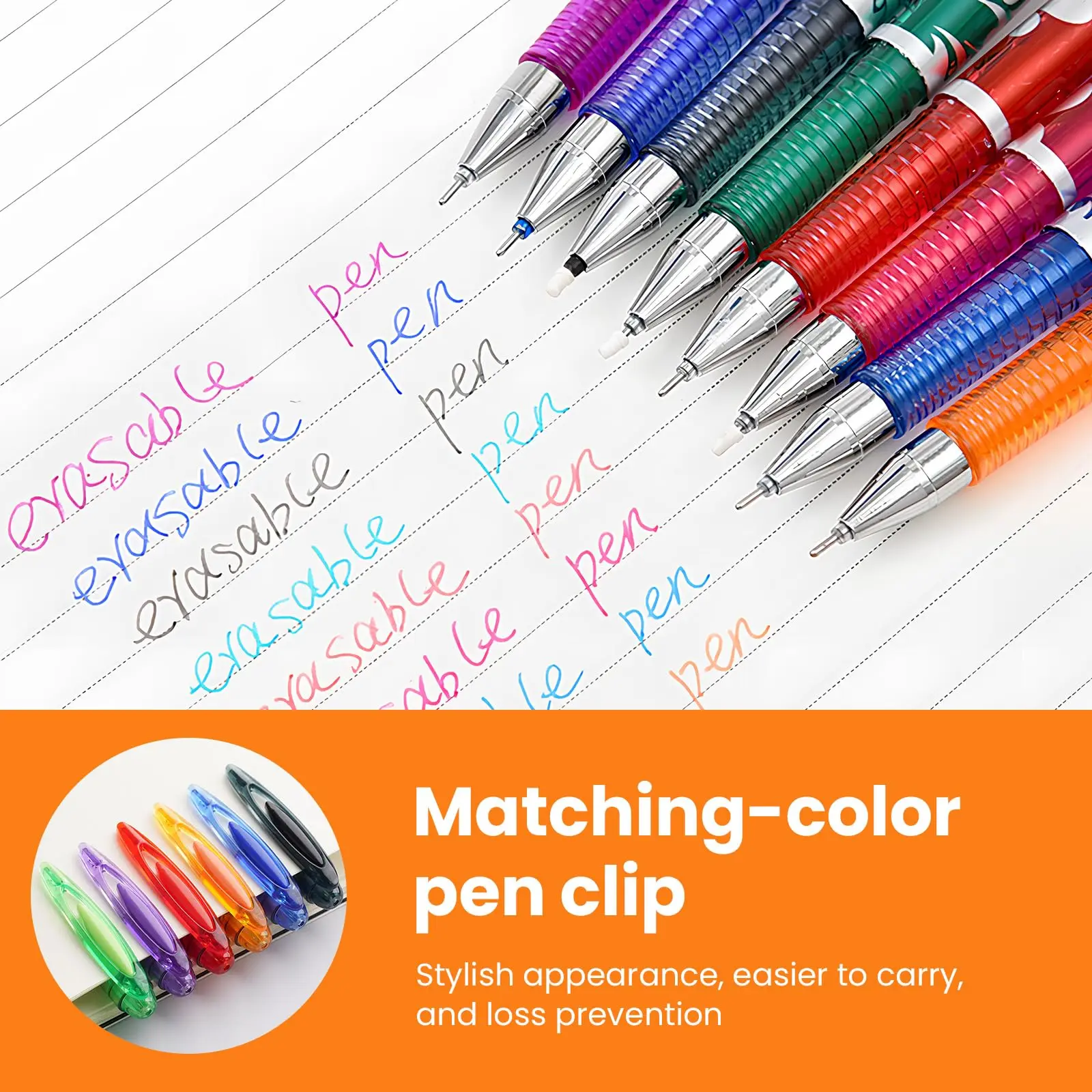 أقلام فرك 8 ألوان، أقلام قابلة للمسح مع 40 عبوة، قلم جل قابل للمسح رفيع 0.5 مم مع غطاء قلم للمجلات والملاحظات والرسم
