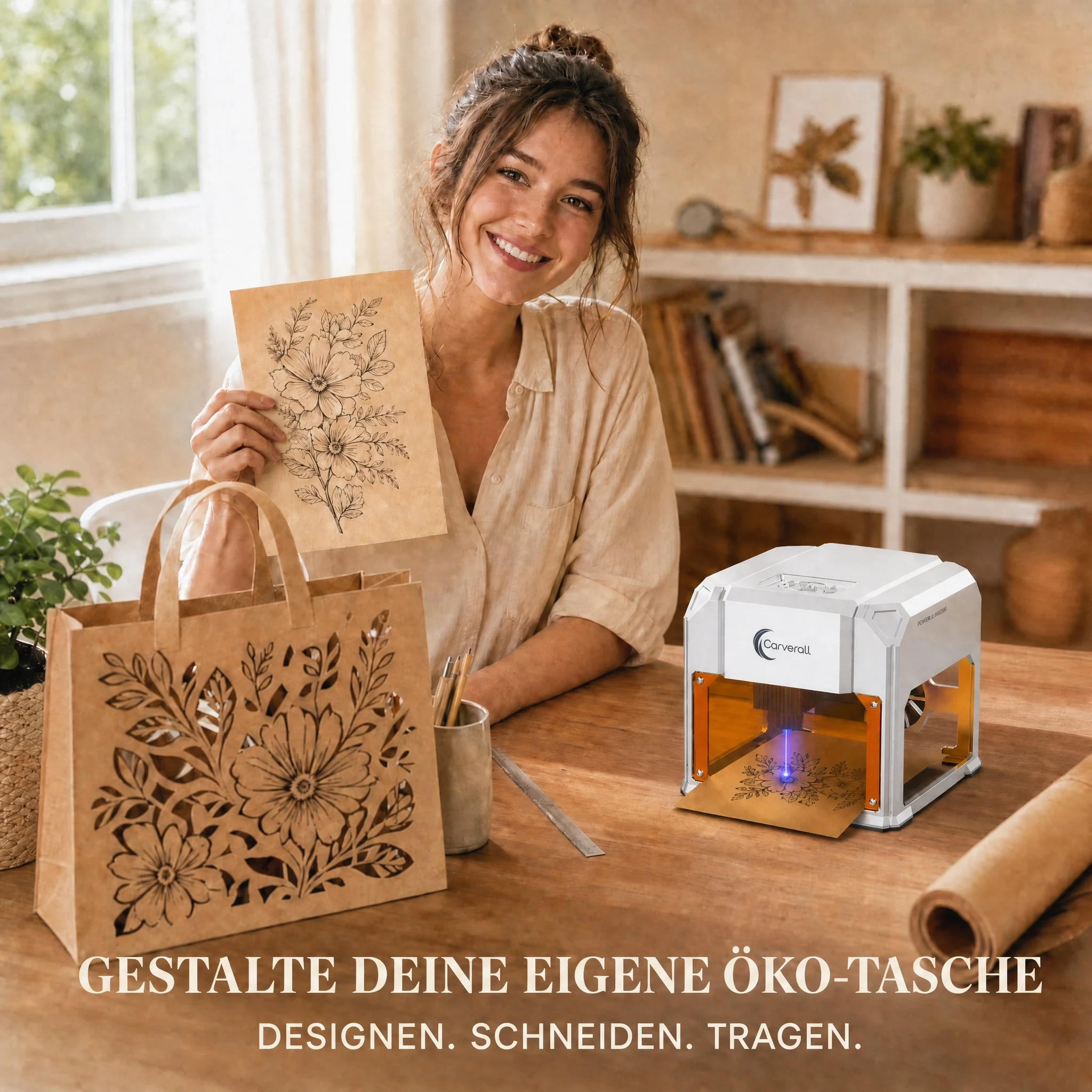 Carverall K4 3W Lasergravierer, Tragbare Mini-Graviermaschine mit WiFi-App-Steuerung und USB, 80 x 80 mm, Bis zu 0,01 mm Präzision, für Holz, Bambus, Leder, Papier, Karton, DIY-Geschenke, Einsteigerfreundlich – Detail 7