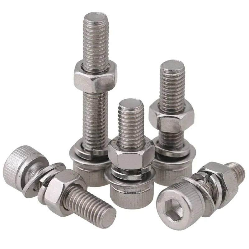 

10pcs M6 M8 M10 M12 M14 304 Stainless Steel Hexagon Socket Head Cap Screws Nut Gasket Set Complete Spring Pad Combination