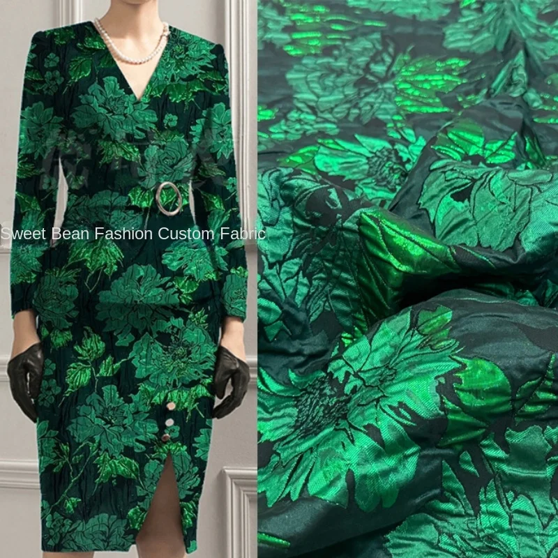 Brocade Jacquard Fabric Green Yarn Dyed Dress Clothing Wholesale Cloth for Diy Sewing Apparel By Meters Polyester Material