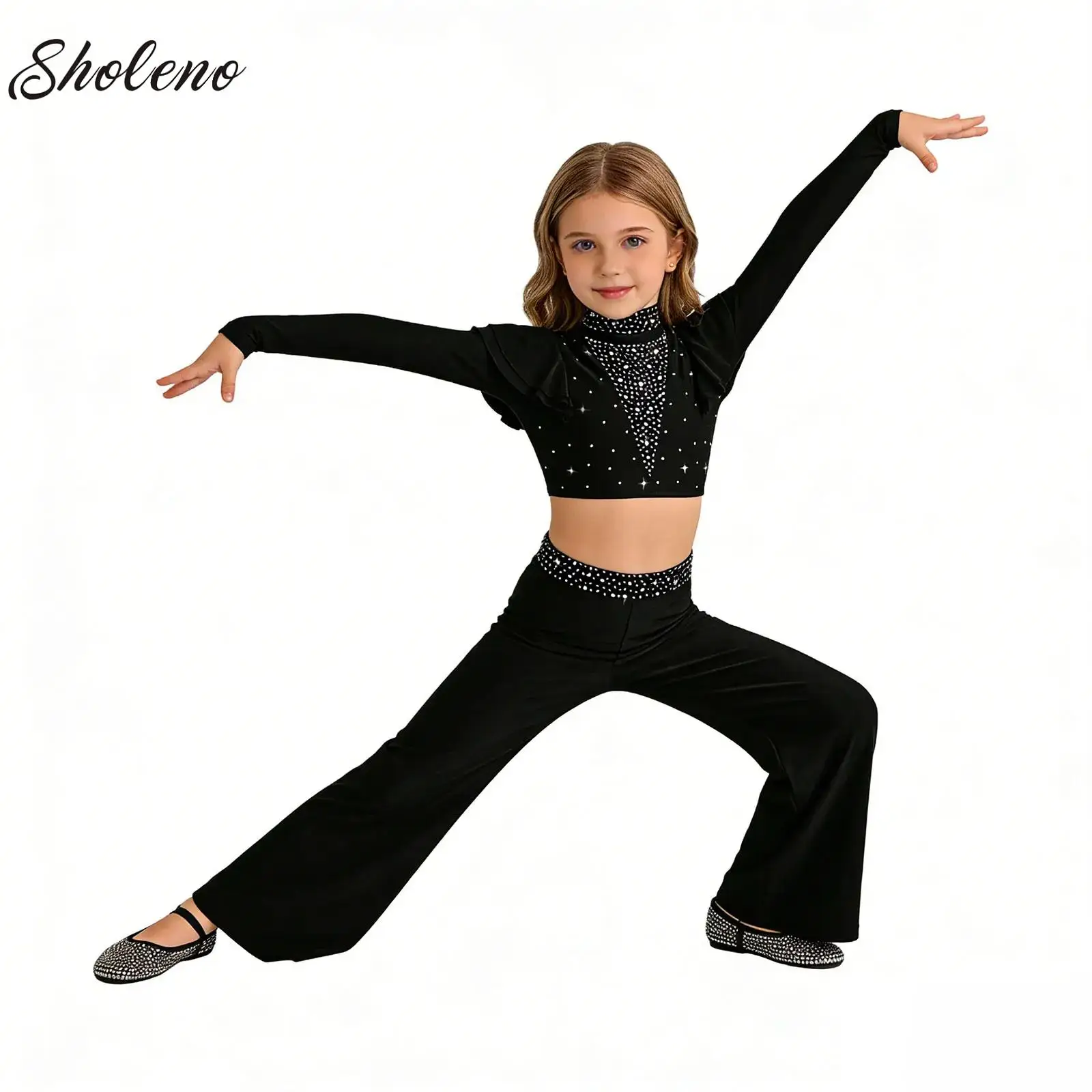 

Kids Girls Lyrical Modern Praise Dance Performance Outfit Figure Skating Rhythmic Gymnastics Athletic Activewear Set 2Pcs/set