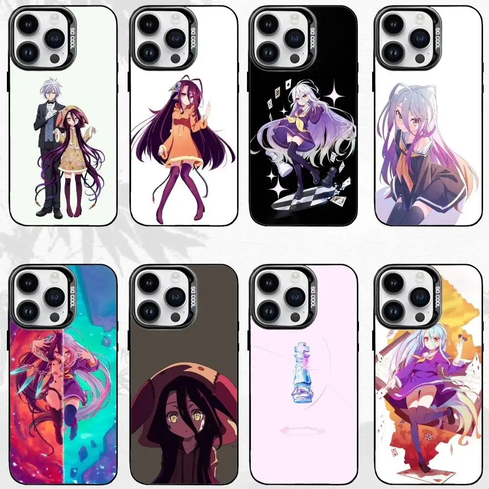 Custodia per telefono N-No Game No Life per iPhone17,16,15,14,13,12,11 Plus,Pro Max Cover placcata argento con bordo nero