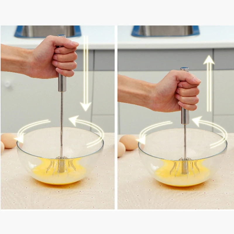 Stainless Steel Egg Whisk Hand Push Rotary Whisk Blender Hand Push Mixer Stirrer For Blending