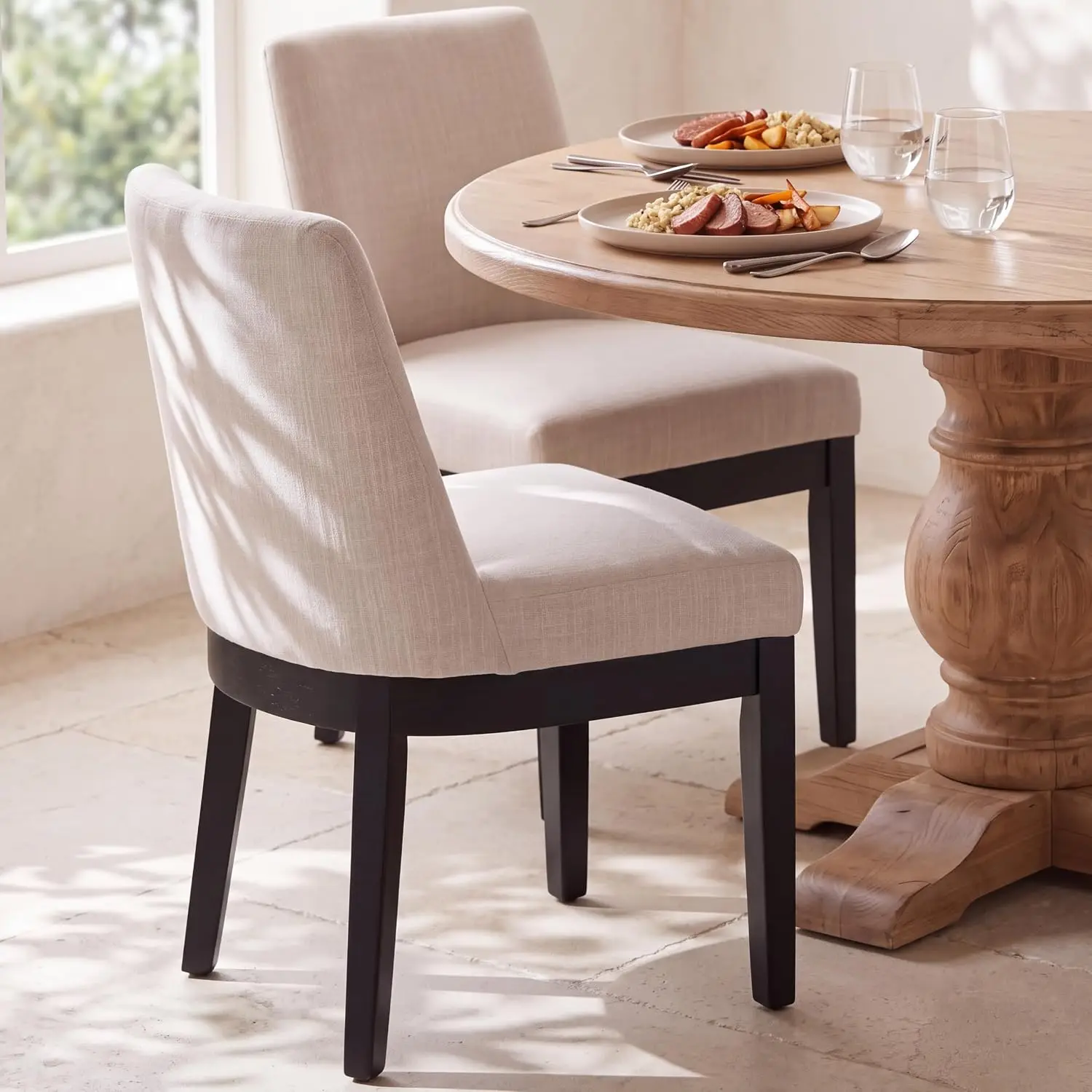 Upholstered Dining Chair Set of 2 Modern Wooden Chair Black Legs Linen Fabric Dining Vanity Restaurant, Customized