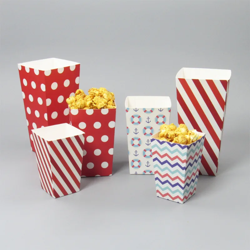 Red White Polka Dot Striped Swimming Ring Disposable Folding Popcorn Box Snack Box Waterproof and Oil-proof Food Packaging Box