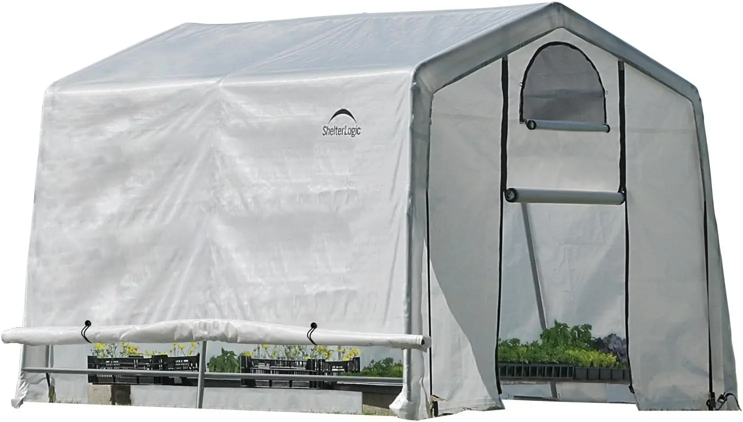 

70656 Greenhouse-in-a-Box Flow Peak Roof Style Easy Access Outdoor Grow House with Translucent Waterproof Cover 10' x 10' White