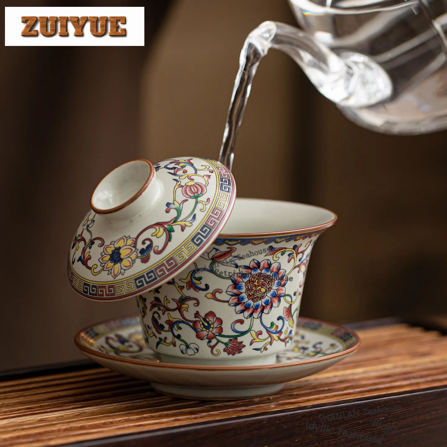 

130ml Ru Kiln Interlock Branch Lotus Decoration Gaiwan Retro Tea Tureen Tea Bowl With Lid Kit Tea Maker Cover Bowl Drinkware
