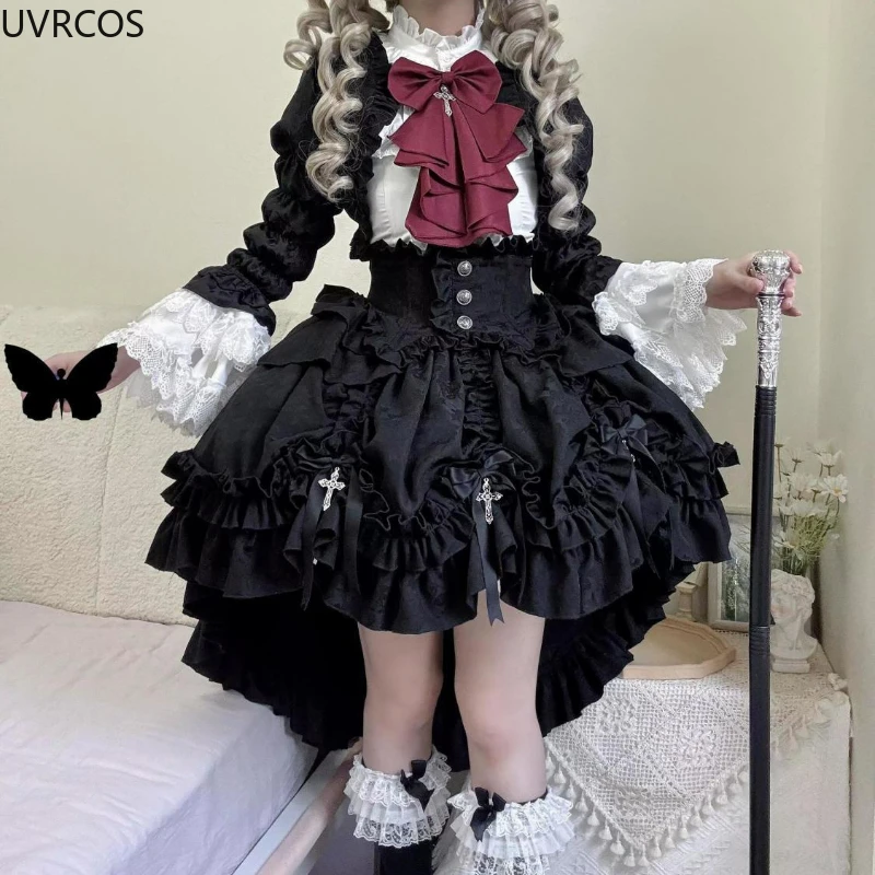 Victorian Gothic Lolita Dress Set Punk Style Y2k Evening Party Dresses Vintage Elegant Cosplay Anime Three Pieces Suit for Women