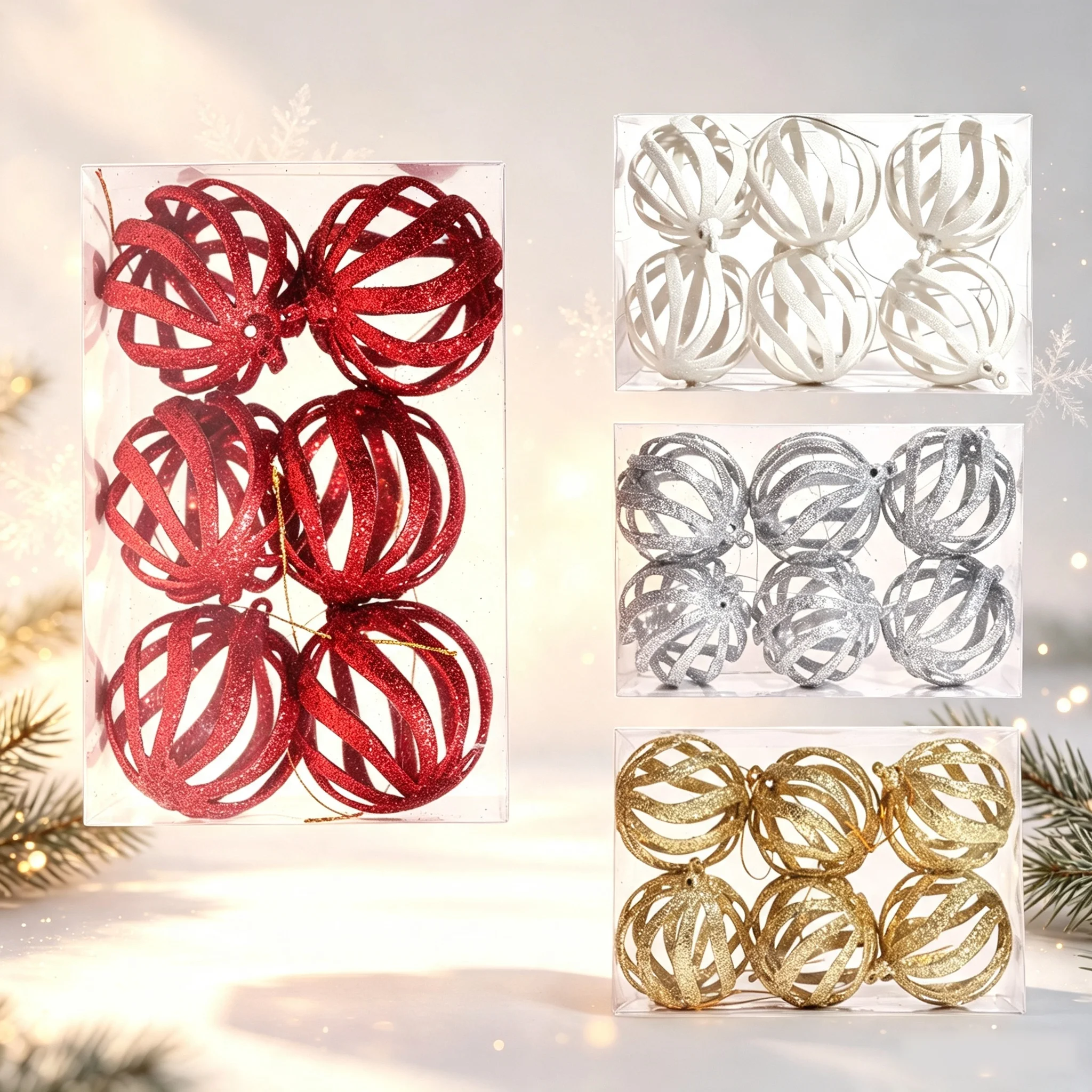 6 Stück 6CM Glitzer-Weihnachtskugeln, Hängende Christbaumschmuck, Heimdekoration, Partyzubehör, Neujahr 2026, Navidad-Ornamente