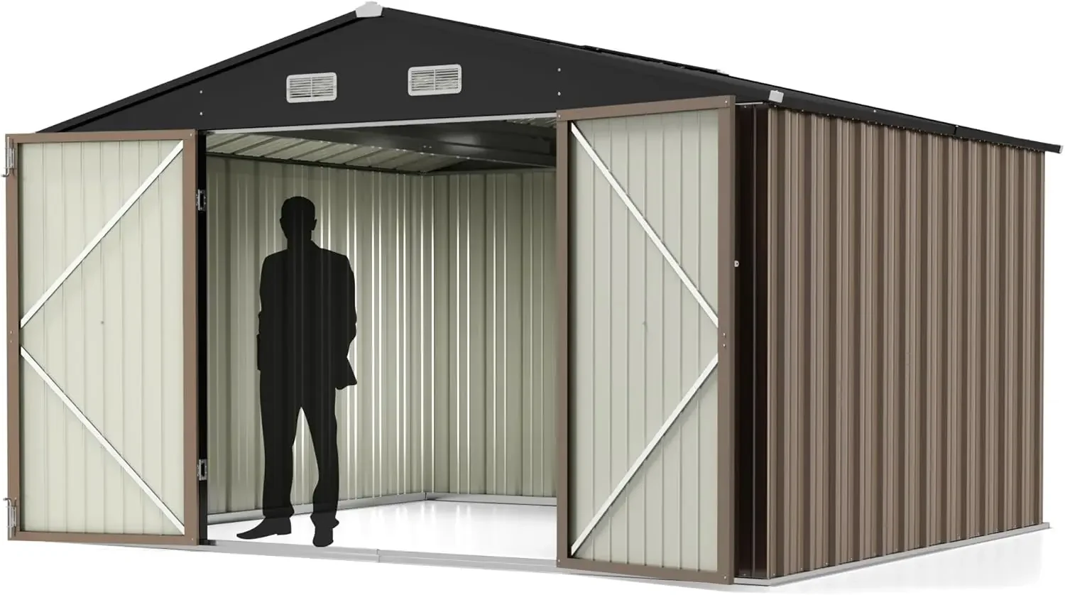 Shed 10FT x 8FT, casa de armazenamento de ferramentas utilitárias de aço com porta e fechadura, galpões de metal para armazenamento externo para jardim de quintal