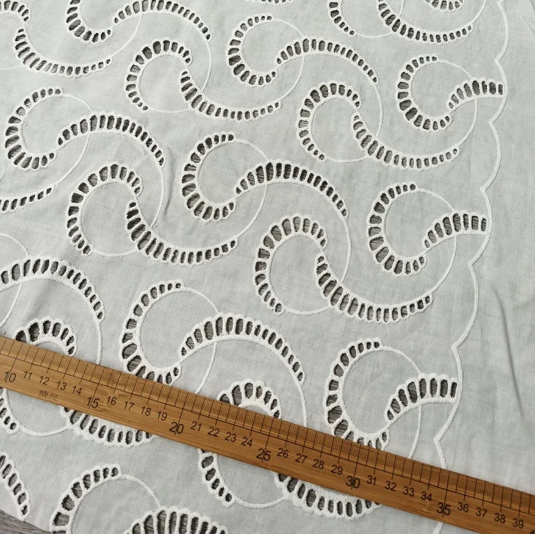 100% cotton embroidered hollow-out fabric, skirt hem eyelet embroidery fabric, carved embroidery fabric, DIY sewing fabric view 6