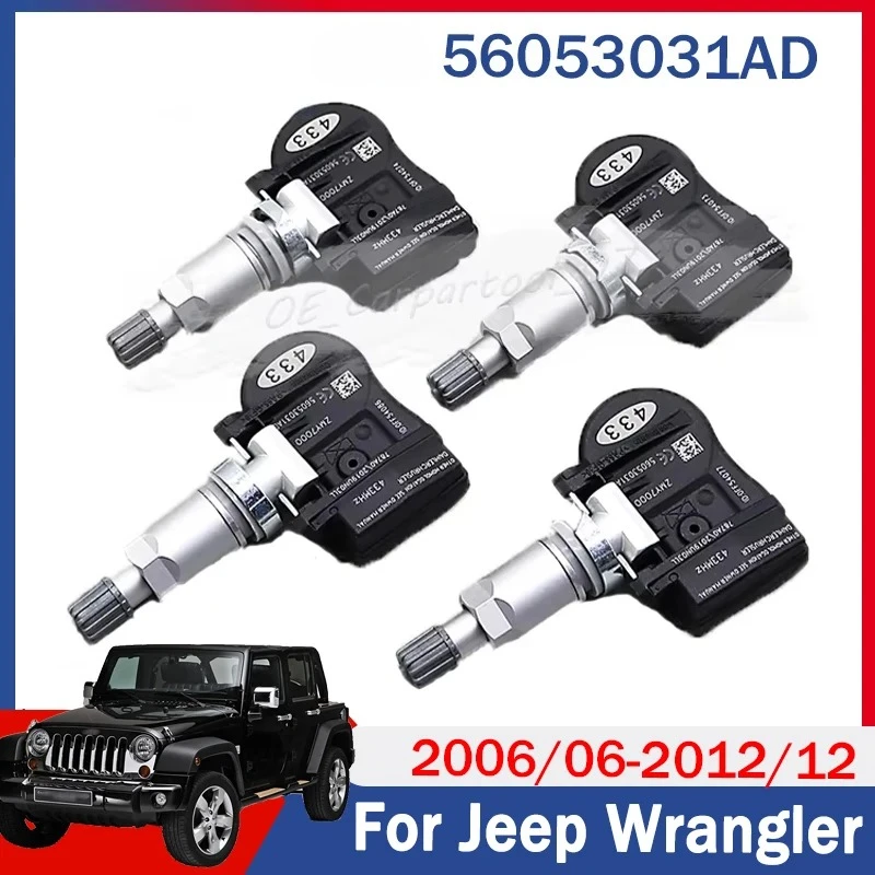 

4 шт. для Jeep Wrangler 2006-2012 гг. 56053031 AD Датчик системы контроля давления в шинах 433 МГц TPMS SNESORS 68001698 АБ 56053031 АК