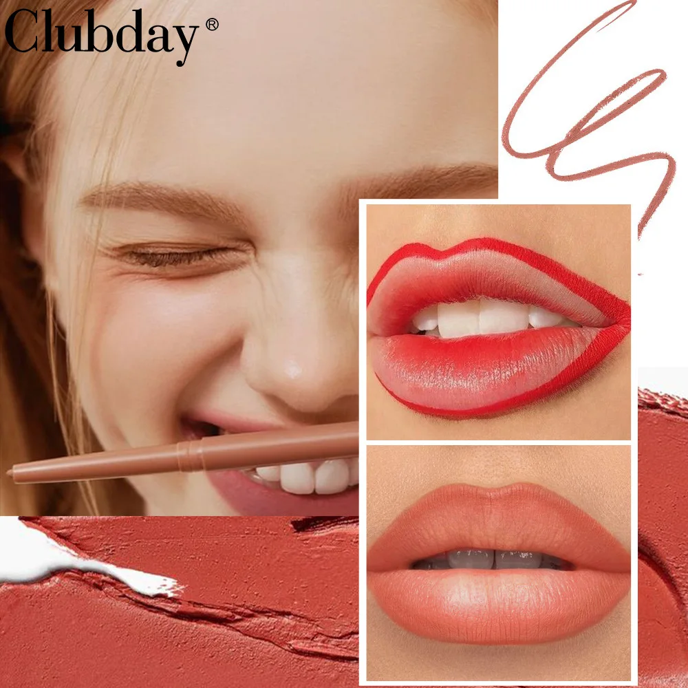 Clubday 6 colores mate color nude delineado delineador de labios duradero impermeable fácil de colorear lápiz labial antiadherente