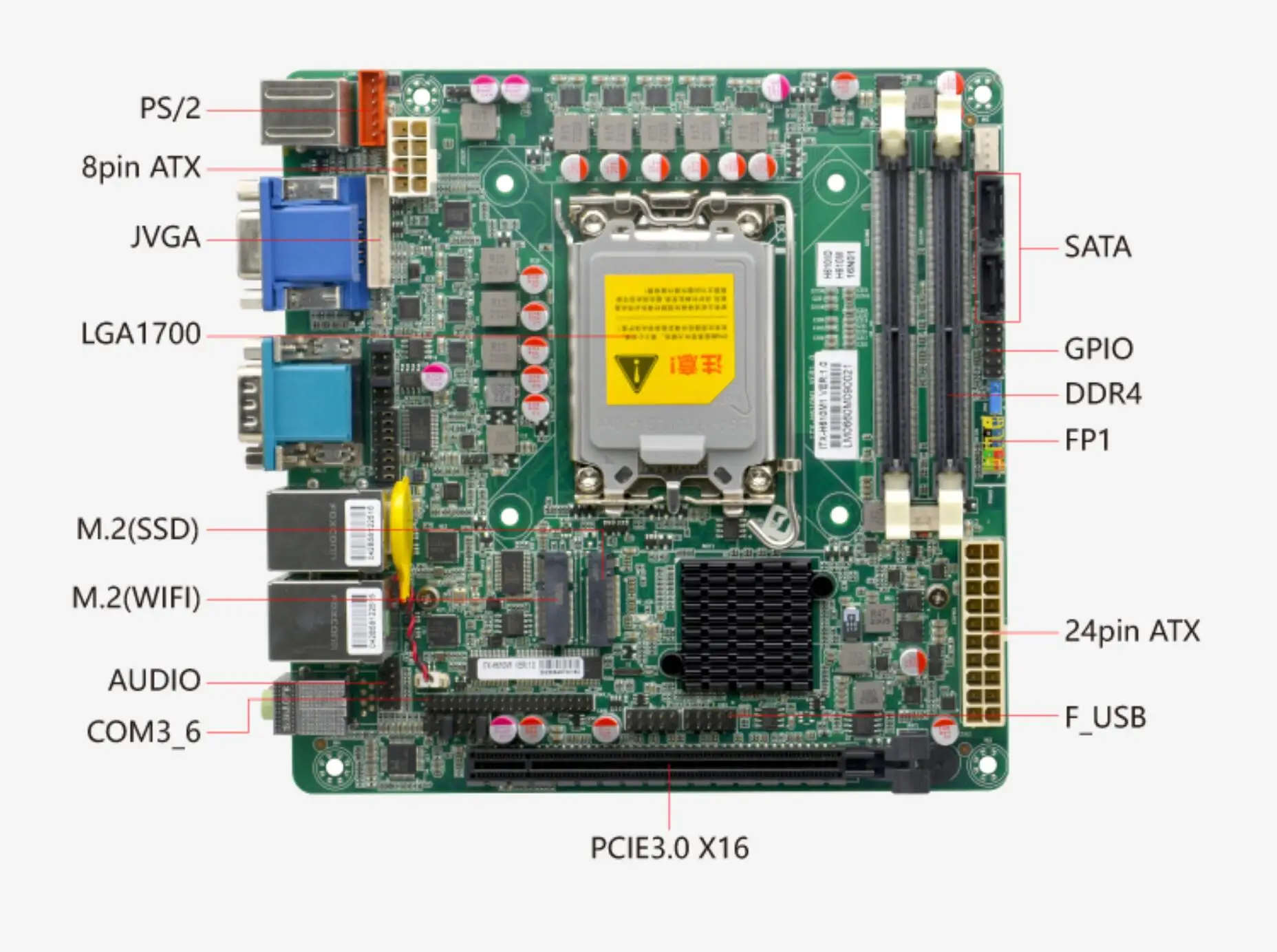 H610 Motherboard 12/13/14th Core i3/i5/i7/i9 LGA1700 Desktop CPU IPC Mini-ITX Industrial Mainboard DDR4 with 6*COM 2*LAN I226V