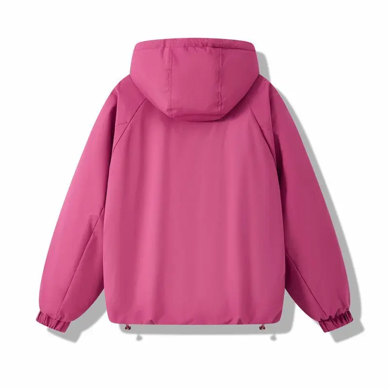 Women Hooded Warm Thickened Jacket Drawstring Casual Padded Splicing Outdoor Running Jackets Multicolor Waterproof Sport Coat
